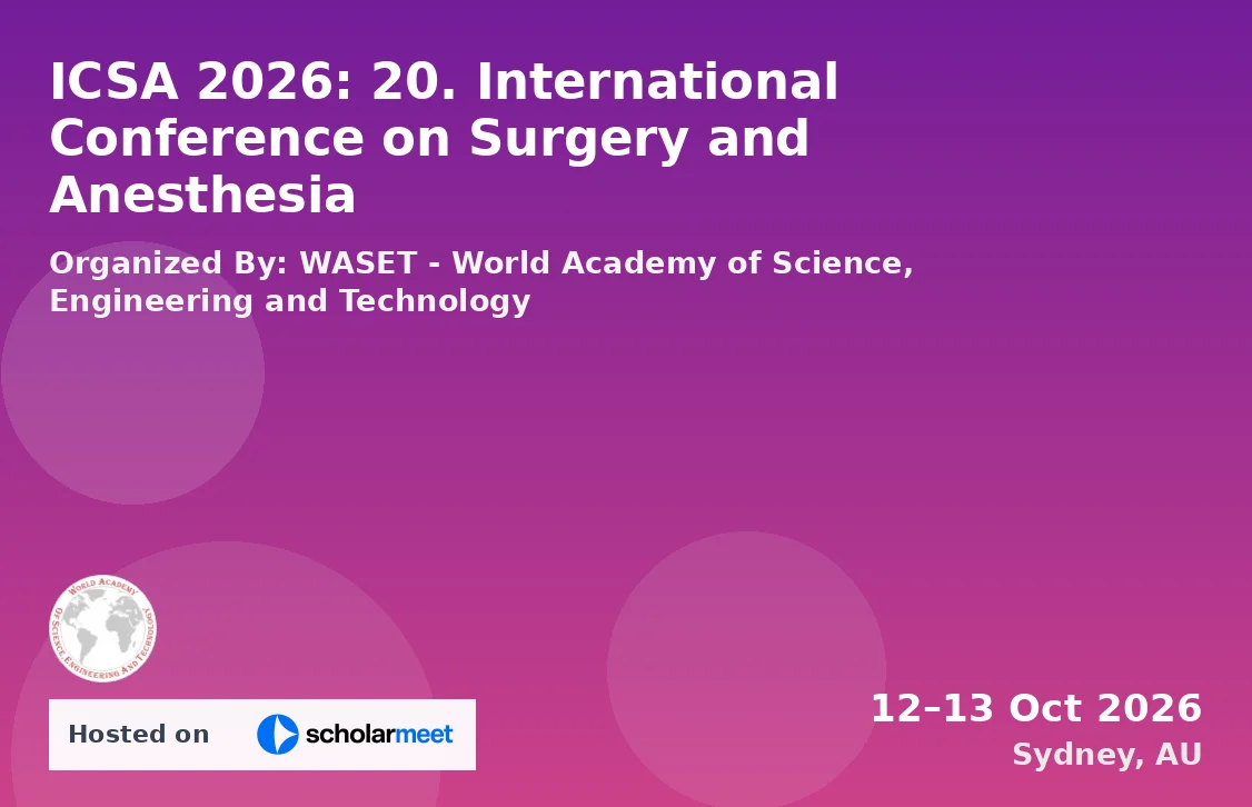 ICSA 2026: 20. International Conference on Surgery and Anesthesia
