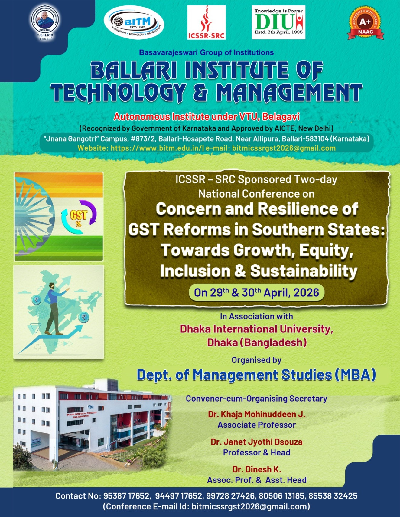 ICSSR - SRC Sponsored Two-day National Conference on Concern and Resilience of GST Reforms in Southern States: Towards Growth, Equity, Inclusion & Sustainability